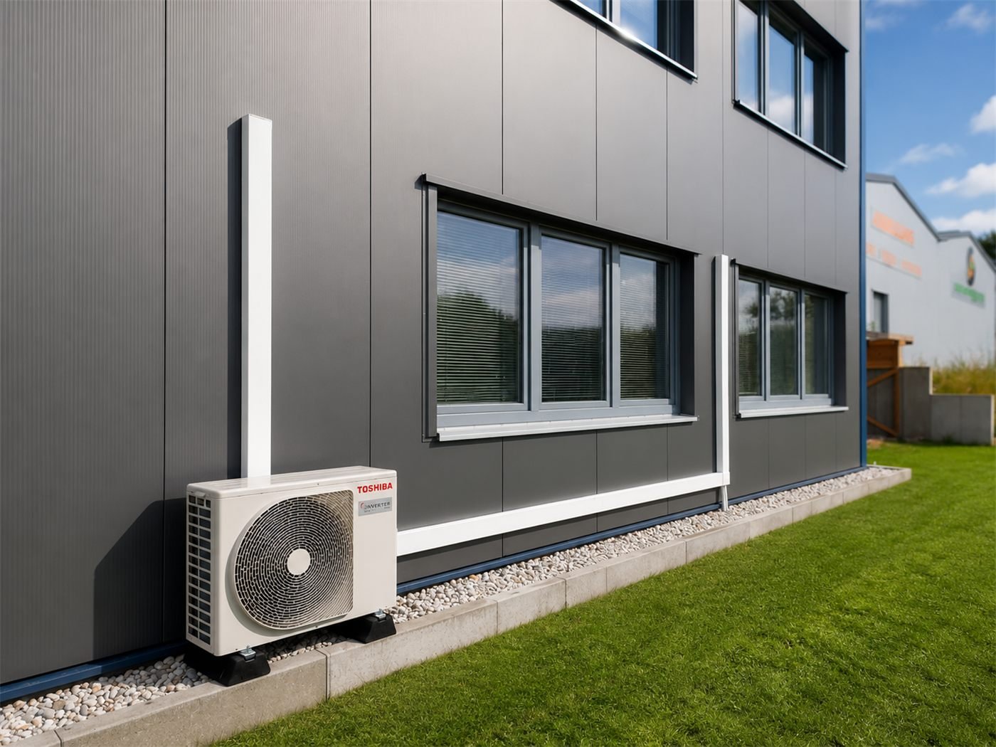 Air conditioning outdoor unit fixed to a building facade