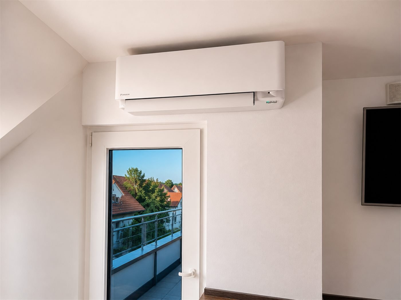 Air conditioning indoor unit in a living room with an infrared cabin